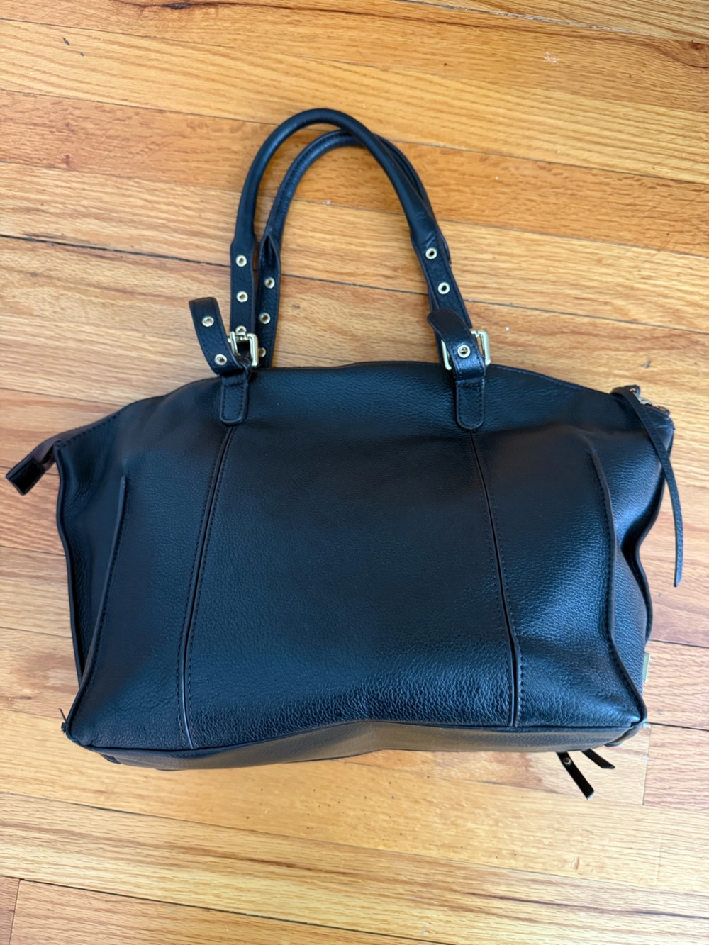 Steven by Steve Madden Black Pebbled Leather Satchel Handbag — Gold Hardware
